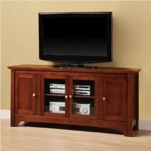  Wood TV Console with Glass Doors Furniture & Decor