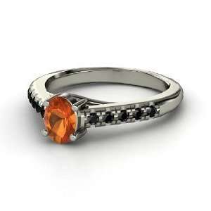   Ring, Oval Fire Opal Sterling Silver Ring with Black Diamond Jewelry