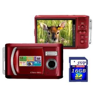 SVP Xthinn 8061 Red 12MP Max 2.8 inch LCD Slim Digital Camera with 