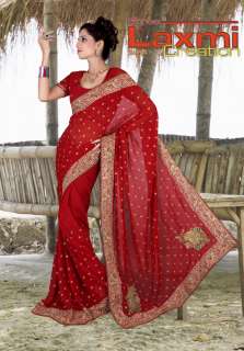 Amazing Ethnic Bollywood Designer Saree on Red Color Art Georgette 