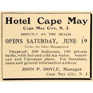  1909 Ad Hotel Cape May New Jersey Opening June 19 Doyle 