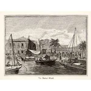  1879 Wood Engraving Para Brazil Market Wharf Marine Nautical 