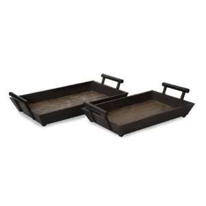 IMAX Rustic Simple Set Of Two Wood Trays In Graduated Sizes Featured 