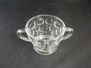 Vintage Clear Glass Thumbprint Bubble Sugar Bowl 2 Handles  