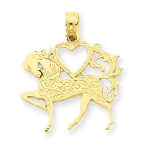  14k Textured Horse w/Heart Pendant Jewelry