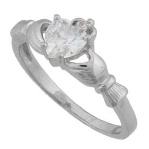  Sterling Silver Clear CZ Heart Irish Claddagh Ring Size 8 