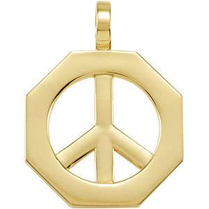 14K YELLOW GOLD OCTAGON PEACE SIGN PENDANT LARGE SOLID  