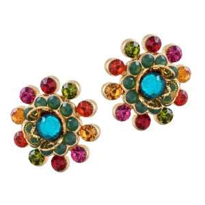 Michal Negrin Gold Plated Stylized Flower Post Earrings Adorned with 