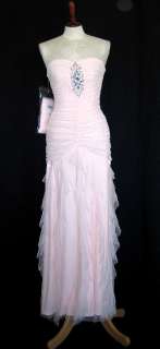 NWT Jessica McClintock Pink Netting Rhinestoned Applique Dress Size 12 