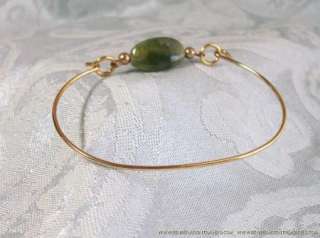 Vintage Wire Cuff Bracelet Gold Tone Green Cabochon  