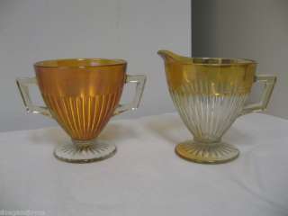 Vintage Carnival Glass CREAMER/SUGAR Iridescent Rays  