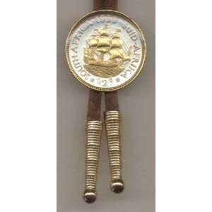   Bolo Tie   So. African ½ penny Old Sailing ship (U.S. quarter size
