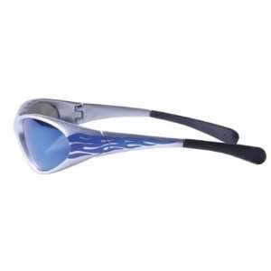  DEI 070204 Racing Theme Sunglasses SILVER Frame BLUE Flame 