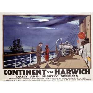  Continent Via Harwich by unknown. Size 16.50 X 22.50 Art 