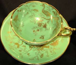 Coalport Cairo Gold Bird Lime Grand Simply Tea cup and saucer  