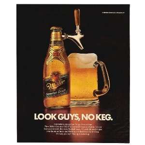  1986 Miller Beer No Keg Bottle Mug Print Ad (11783)