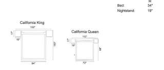 california king bed 103 x 84 x 34 queen bed 98 x 72 x 34