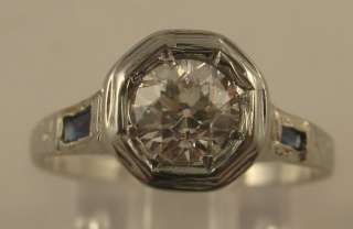 Elegant Deco Filigree .63ct Mine Diamond Sapphire 18k Gold Engagement 