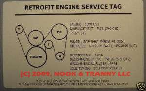 1998 LS1 5.7L Camaro Retrofit Engine Service Tag Swap  