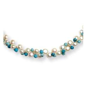 Sterling Silver Cultured Button Pearl/Dyed Howlite/Turquoise Necklace