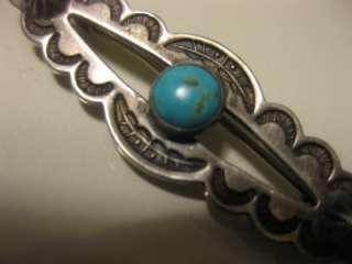 VTG ATQ Pawn Navajo Real Turquoise Studded Sterling Silver Pin Brooch 