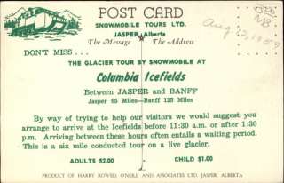 Jasper Alberta Canada Snowmobile Tours LTD Ad Postcard  