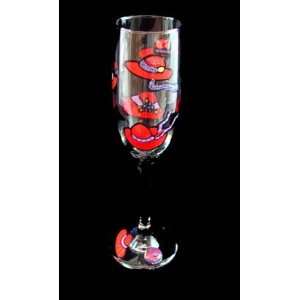  Red Hat Dazzle Design   Hand Painted   Champagne Flute 