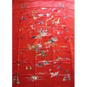  Chinese Silk Embroidery Bed Spread 100 Birds Red 