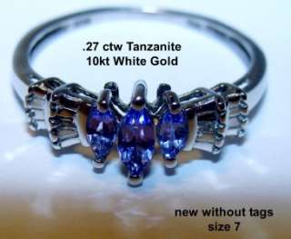 Stone Tanzanite Diamond Ring~10kt White Gold~Prong Set~Sz 7~.27ctw 