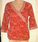 Chicos floral velour print long sleeve 0 S women dressy blouse top 