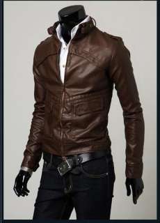 2011 Classic Mens Slim Fit Rider Zip Up Leather Jacket Brown 2950 