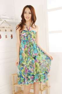 2012 Spring Trendy Lady Exotic BOHO Chiffon Halter Casual Long Dress 