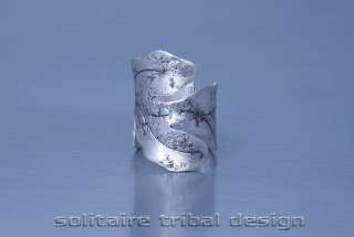 Hill Tribe   Carved Silver Hand Engraved Tribal Ring    