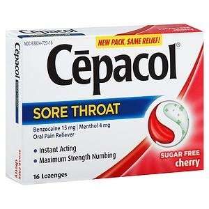Cepacol Sugar Free Sore Throat Oral Pain Reliever Lozenges, Cherry, 16 