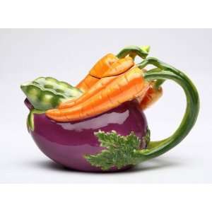  11 ounce Ceramic Teapot With Purple Eggplant And Carrot 