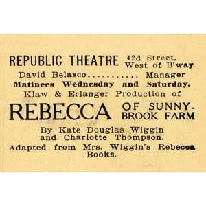  1910 Ad Republic Theatre Rebecca Sunnybrook Farm Wiggin 