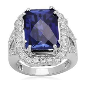    Sterling Silver Created Ceylon Sapphire Ring, Size 7 Jewelry