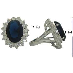   Plated Large Cz Sapphire Princess Kate Ring Size 5 