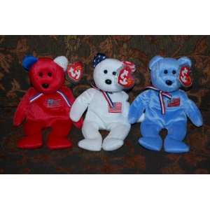  (3) Ty Beanie Baby Bears America Trio (Red, White & Blue 