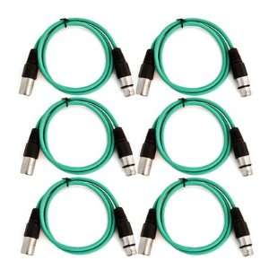 SEISMIC AUDIO   SAXLX 3   (6 Pack) Green 3 XLR Patch Cable