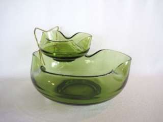 Vintage Green Glass Chip N Dip Set  
