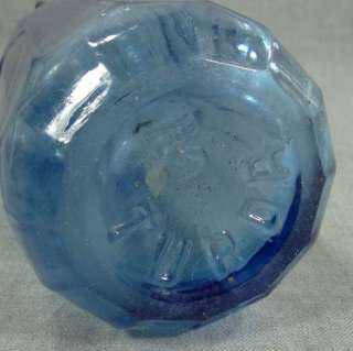 ANTIQUE BLUE GLASS SODA SIPHON SYPHON SELTZER 12 SIDED BOTTLE PEWTER 