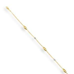  14k Solid 2 Tone Gold Anklet With Large Stations 10 