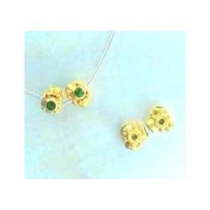  18K GOLD CHROME DIOPSIDE STUDDED 3 STONE BEADS 2 Pc 