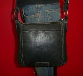 Vintage Fossil Dark Green Leather Medium Cross Body Shoulder Hobo Bag 
