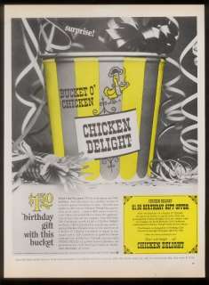 1967 Chicken Delight restaurant bucket photo print ad  