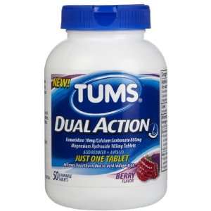 Tums Dual Action Acid Reducer plus Antacid Chewable Tablets, 50 Count 