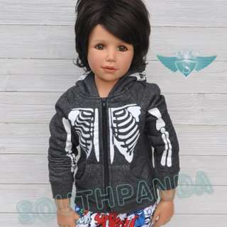 KC028 Gray White Skull Skeleton Pattern Boy Kids Hoodies Coats Age 3 4 