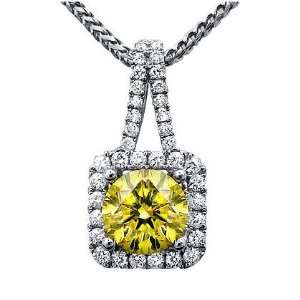  1.55ct Canary Yellow Round Diamond Pendant Necklace 18k 