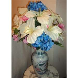 Blue Hydrangea, White Amaryllis, and Pink Zinneas  Kitchen 